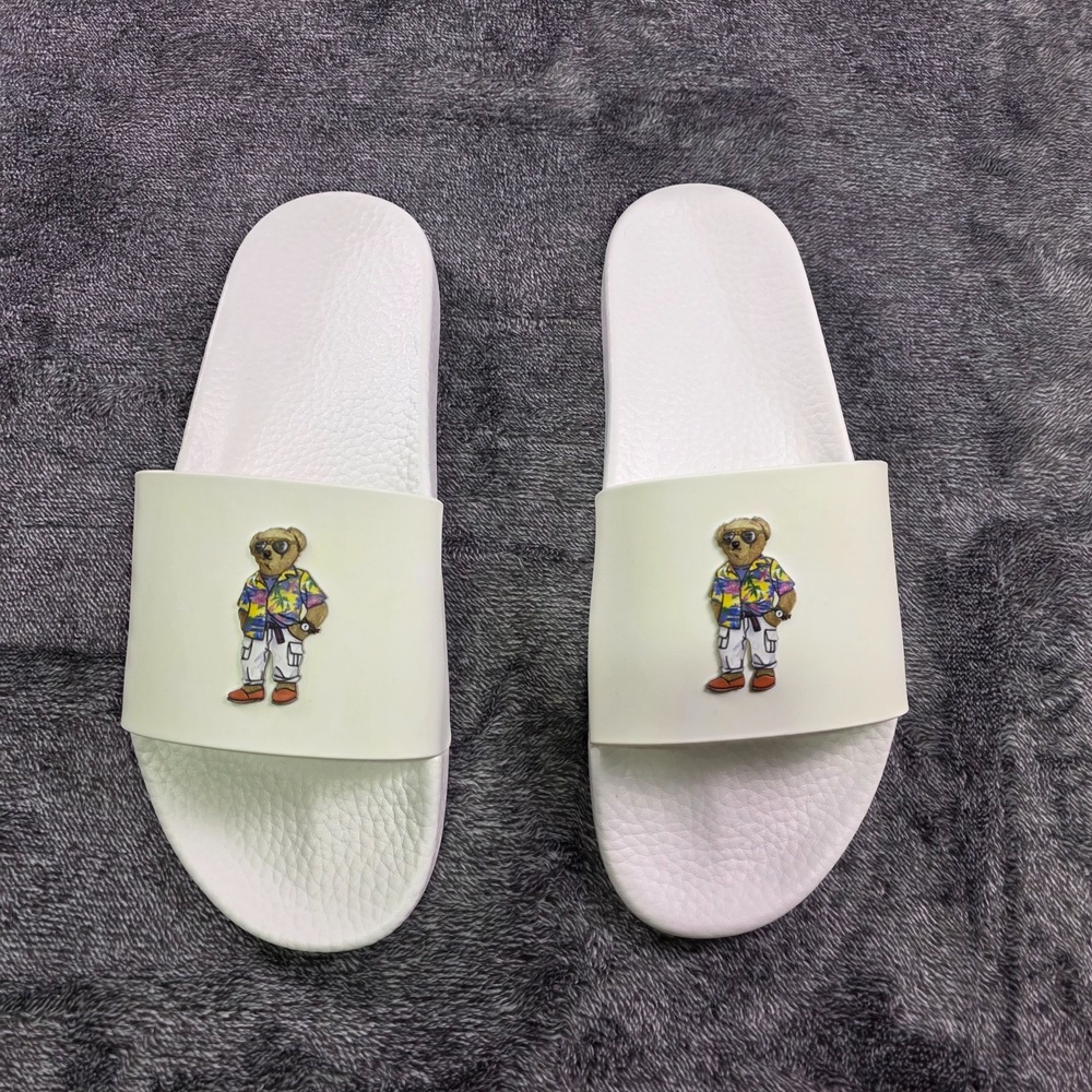 Ralph Lauren Polo Bear Cayson Slides Mens Size 13 White Vacation Sandals